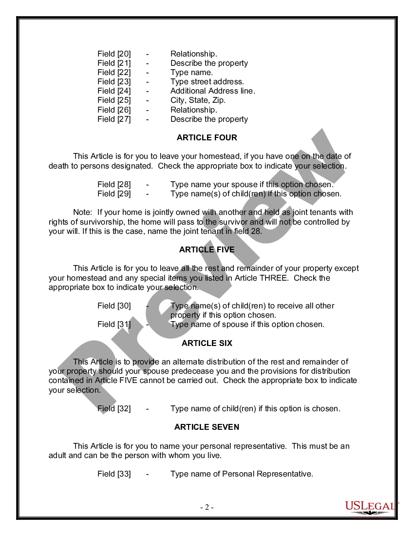page 1 Legal Last Will and Testament Form for Married Person with Adult Children from Prior Marriage preview
