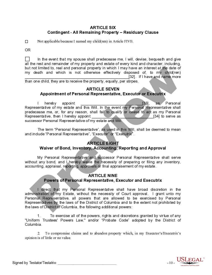 Preview Last Will and Testament for Married Person with Adult Children from Prior Marriage