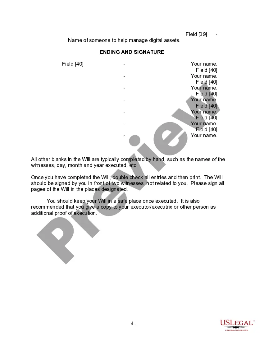 Preview Last Will and Testament for Married Person with Adult Children from Prior Marriage