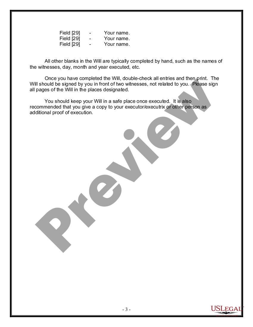 page 2 Legal Last Will and Testament Form for Divorced Person Not Remarried with No Children preview