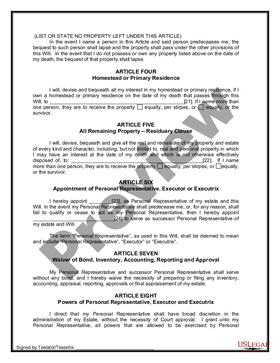 page 7 Legal Last Will and Testament Form for Divorced Person Not Remarried with No Children preview