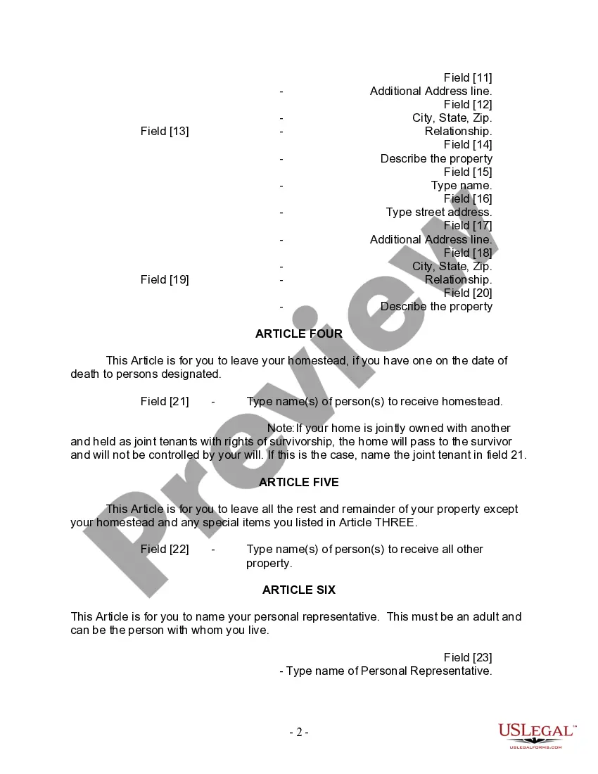 Preview Last Will and Testament for Divorced Person Not Remarried with No Children