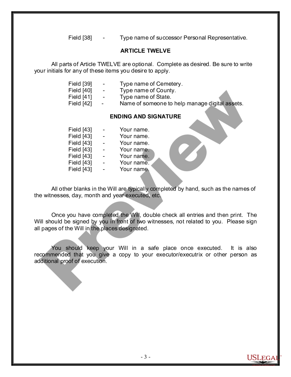 page 2 Legal Last Will and Testament Form for Divorced person not Remarried with Minor Children preview