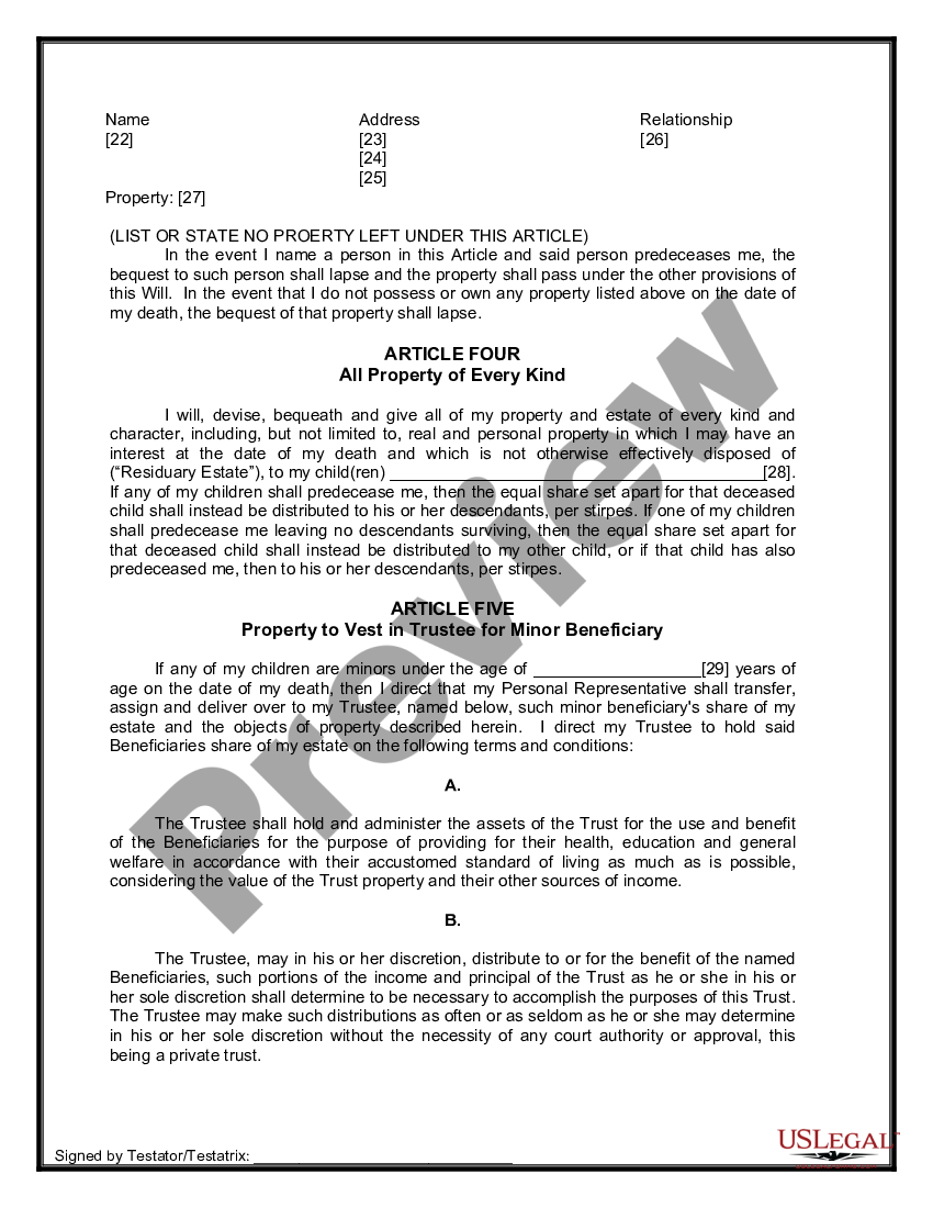 page 7 Legal Last Will and Testament Form for Divorced person not Remarried with Minor Children preview