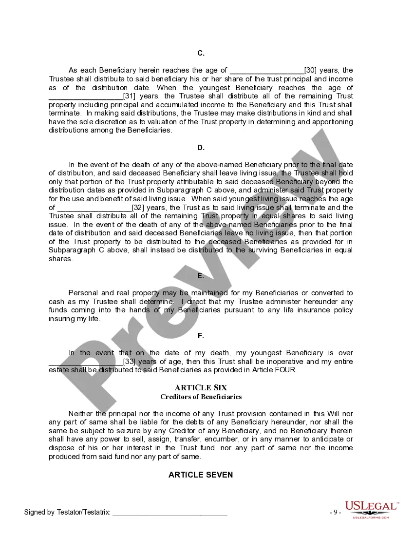 Preview Last Will and Testament for Divorced person not Remarried with Minor Children