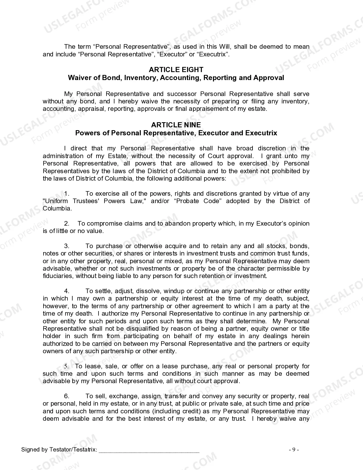 Preview Last Will and Testament for Domestic Partner with Adult Children