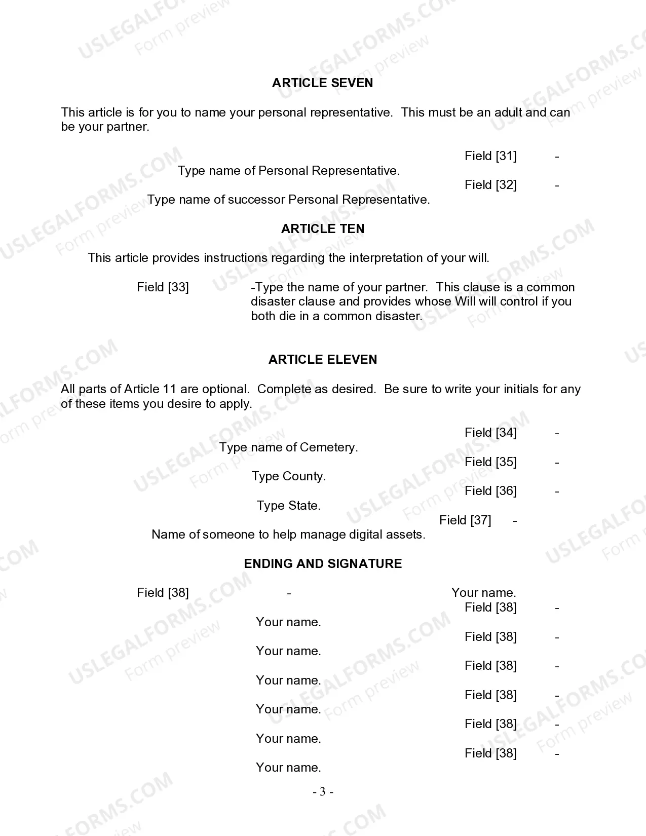 Preview Last Will and Testament for Domestic Partner with Adult Children