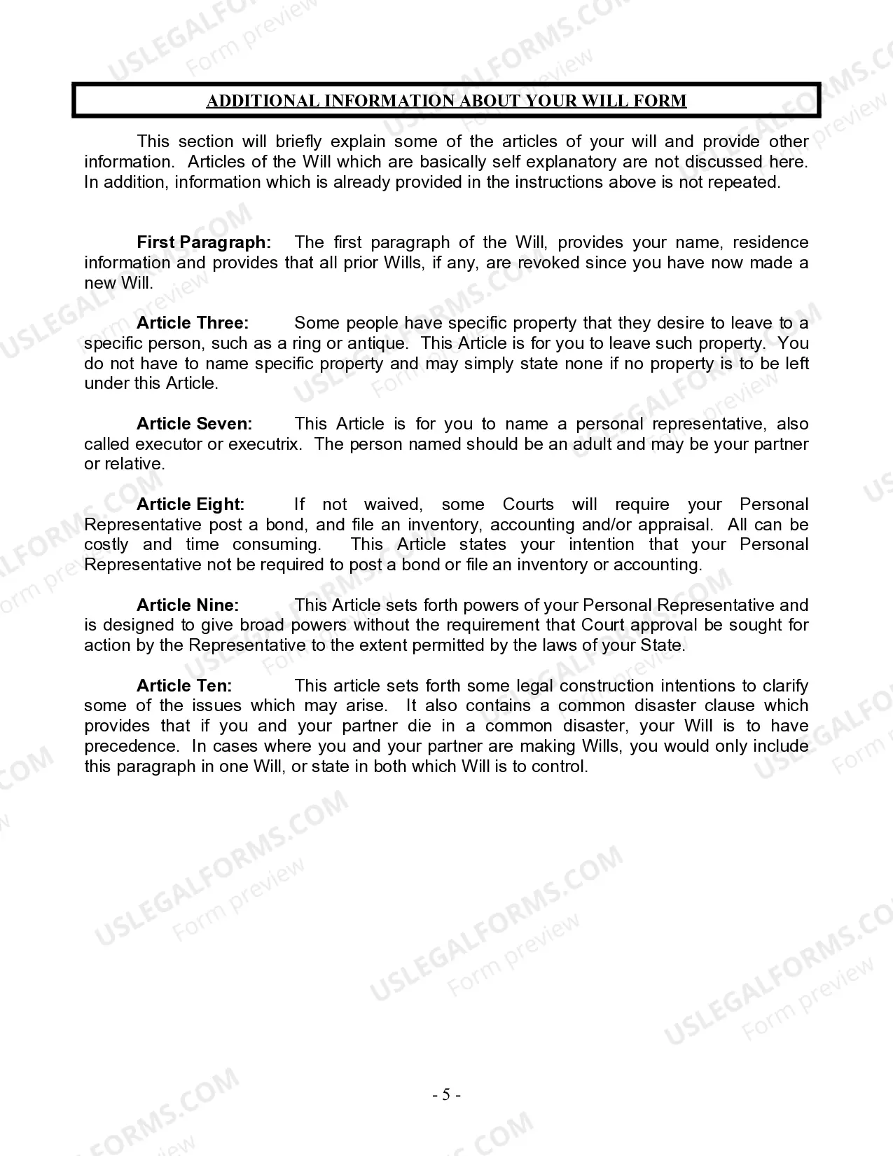 Preview Last Will and Testament for Domestic Partner with Adult Children