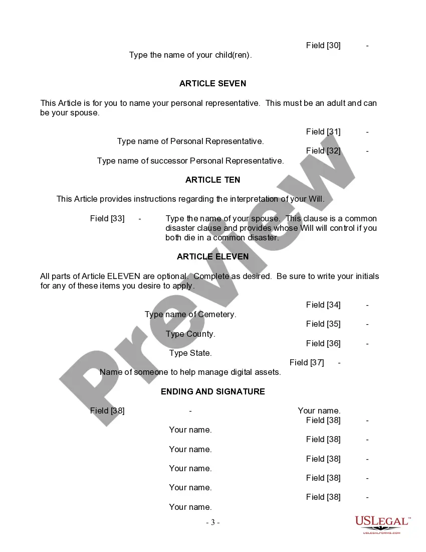 Preview Last Will and Testament for Married Person with Adult Children