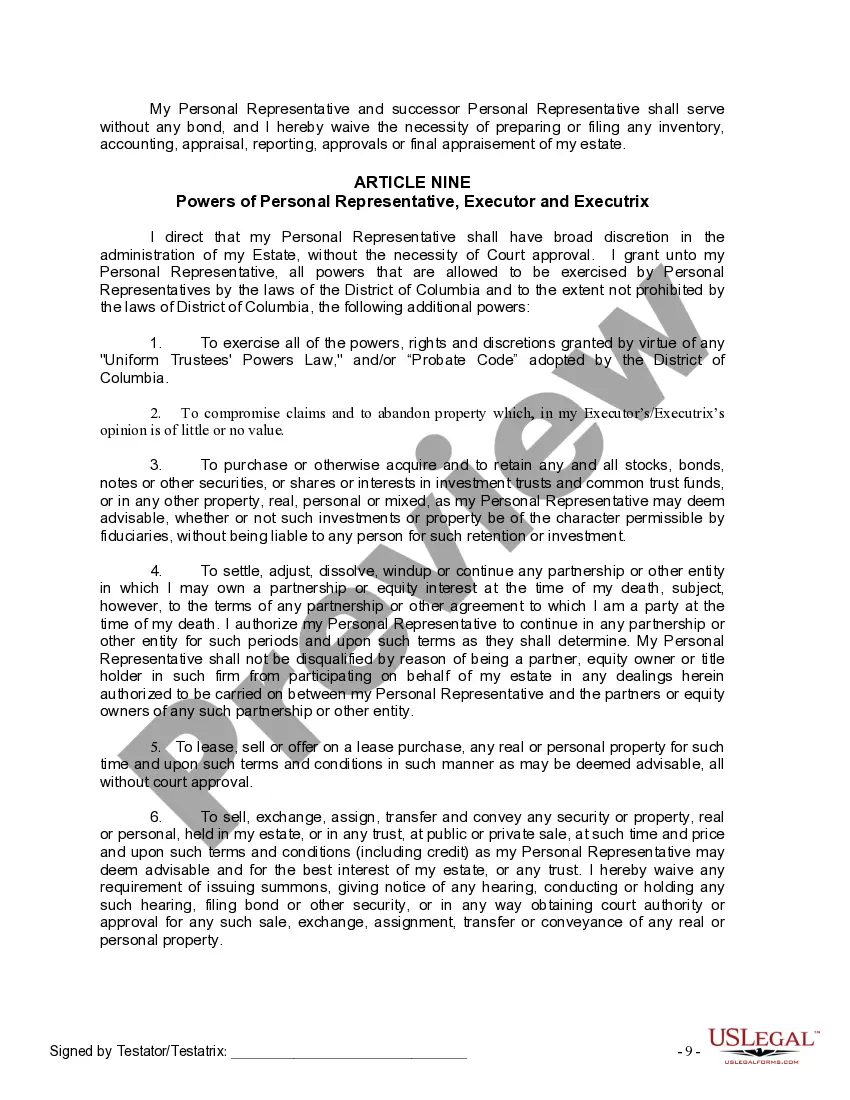 Preview Last Will and Testament for a Domestic Partner with No Children