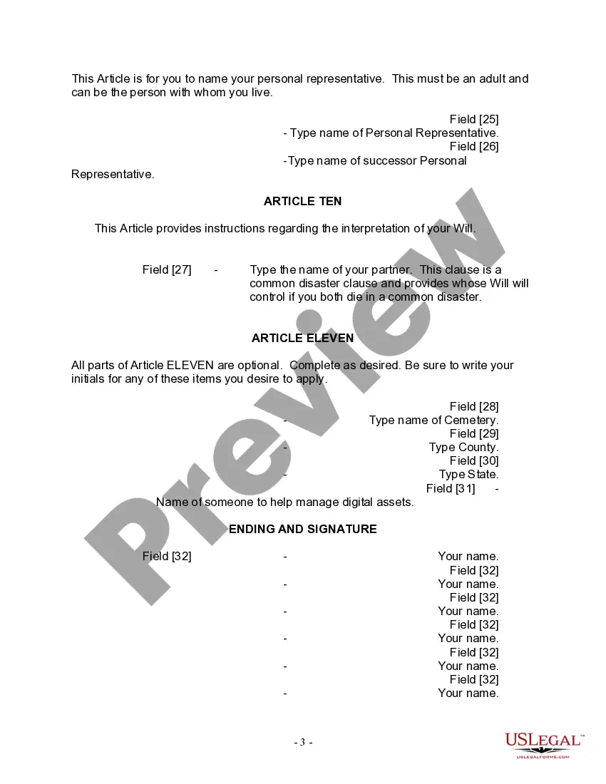 Preview Last Will and Testament for a Domestic Partner with No Children