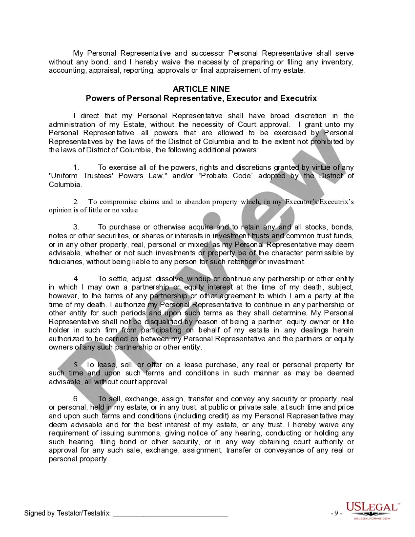 Preview Last Will and Testament for a Married Person with No Children