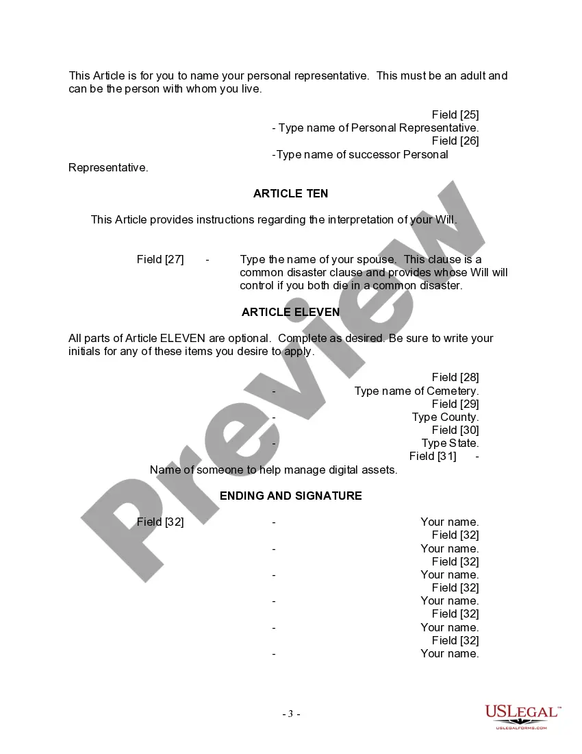 Preview Last Will and Testament for a Married Person with No Children