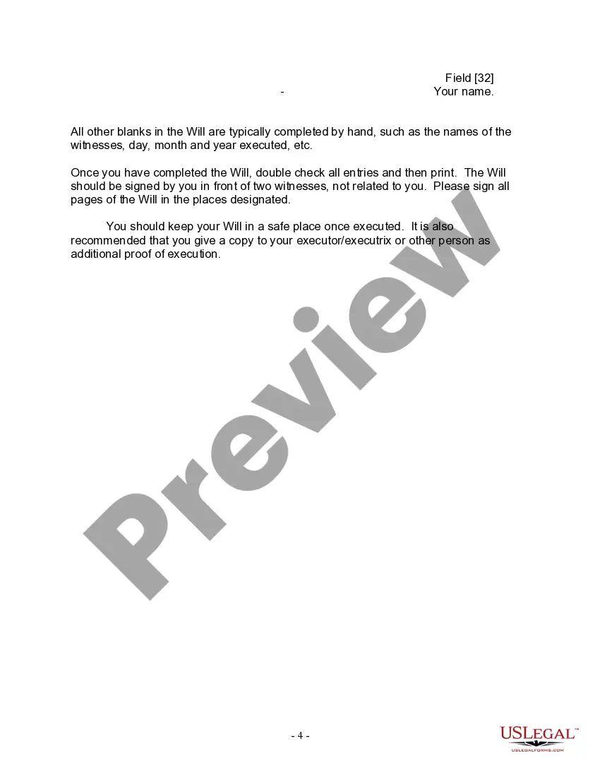 Preview Last Will and Testament for a Married Person with No Children