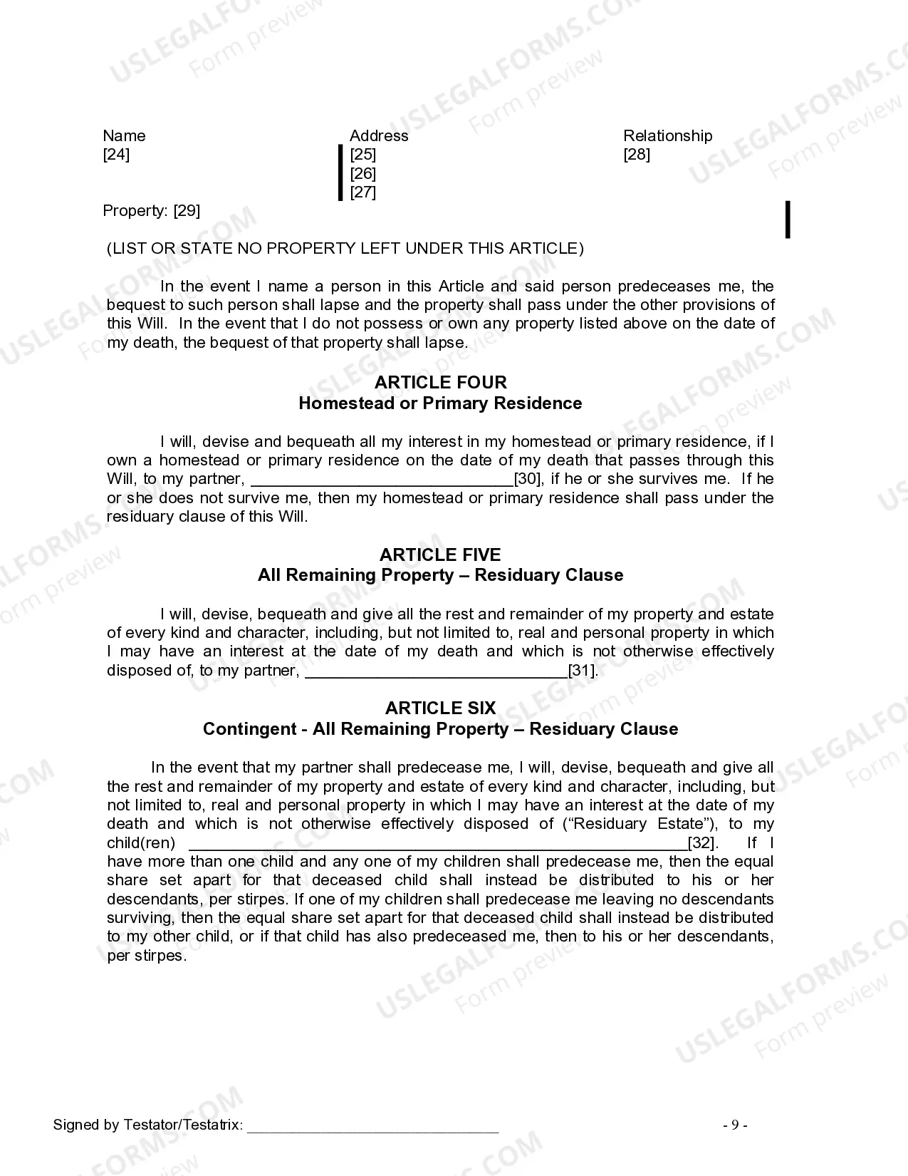 Preview Last Will and Testament for Domestic Partner with Minor Children