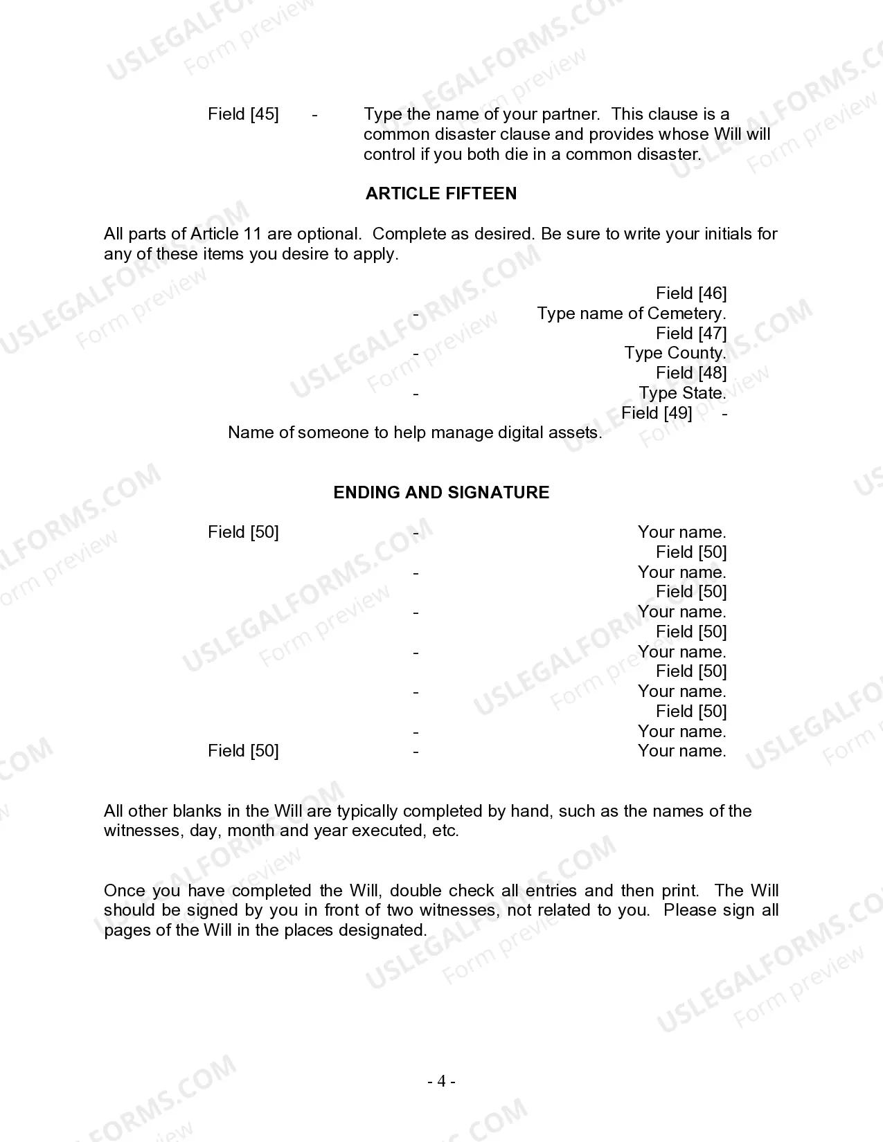 Preview Last Will and Testament for Domestic Partner with Minor Children
