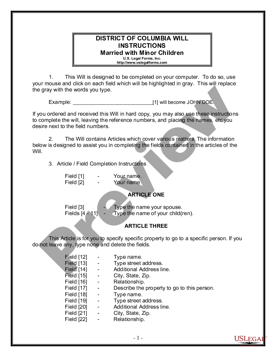 page 0 Legal Last Will and Testament Form for Married Person with Minor Children preview
