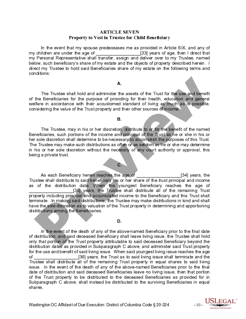 Preview Last Will and Testament for Married Person with Minor Children