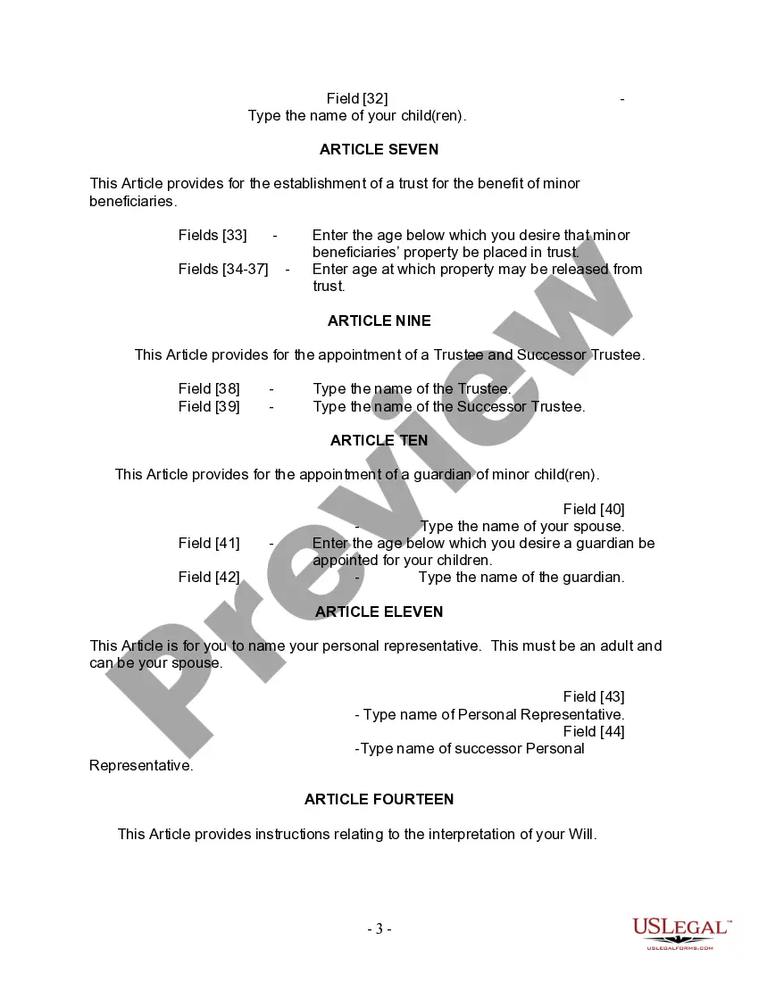 Preview Last Will and Testament for Married Person with Minor Children