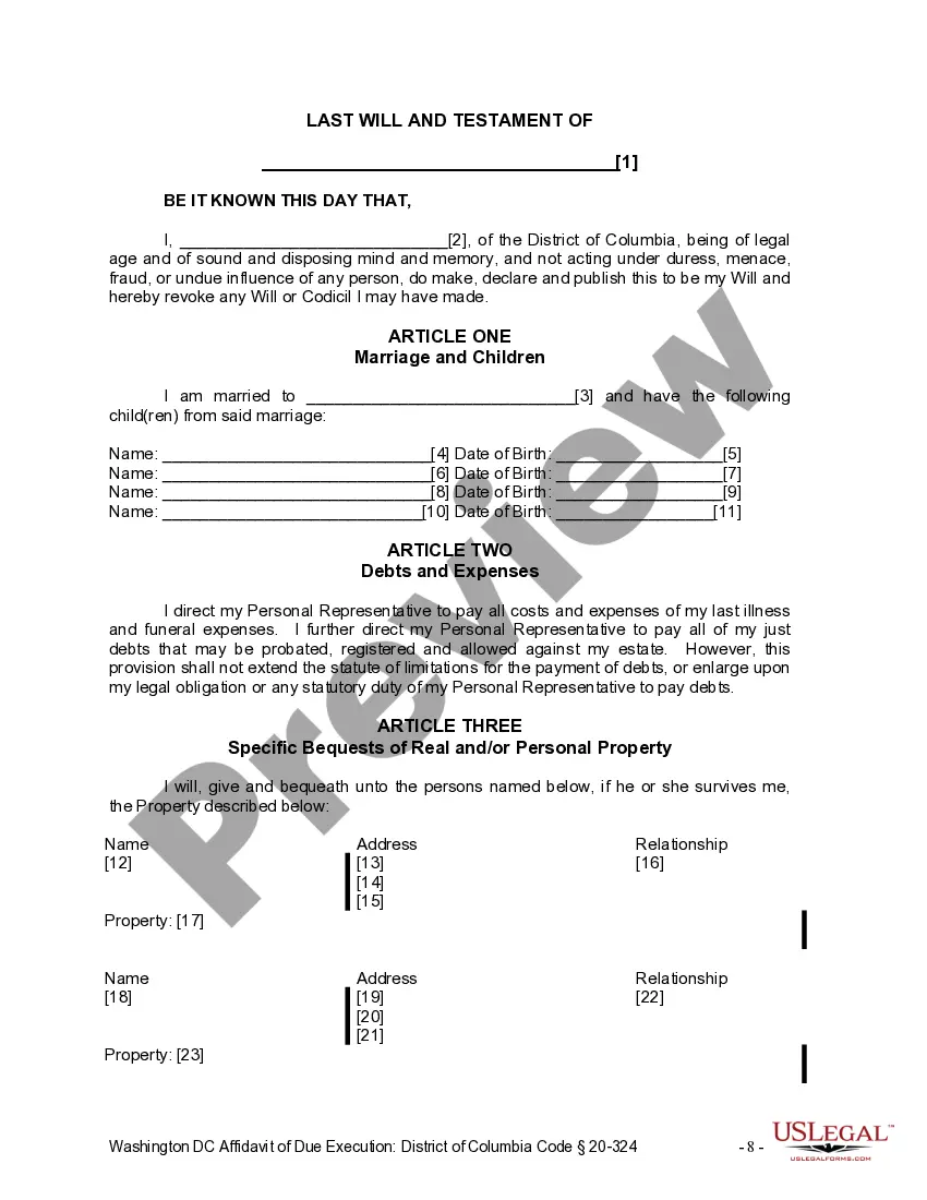 Preview Last Will and Testament for Married Person with Minor Children