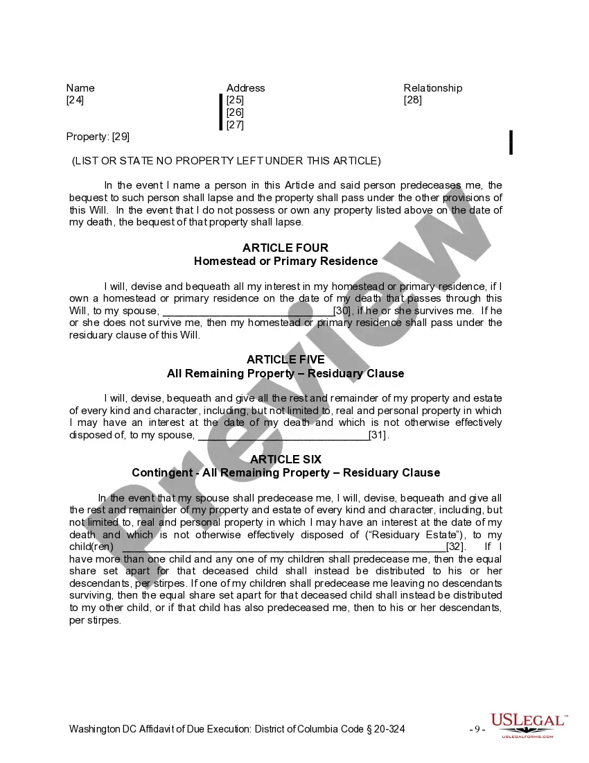 Preview Last Will and Testament for Married Person with Minor Children
