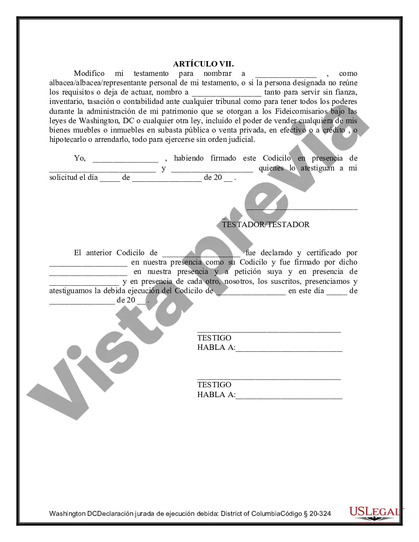 Preview Codicilo al formulario de testamento para enmendar su testamento - Cambios o enmiendas de testamento