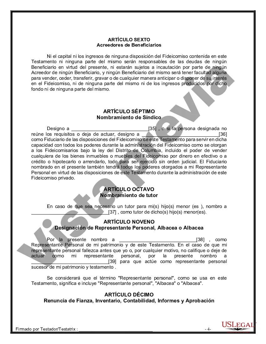 Preview Formulario de última voluntad y testamento legal para personas divorciadas que no se han vuelto a casar con hijos adultos y menores
