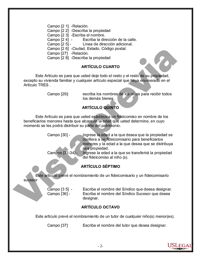 Preview Formulario de última voluntad y testamento legal para personas divorciadas que no se han vuelto a casar con hijos adultos y menores