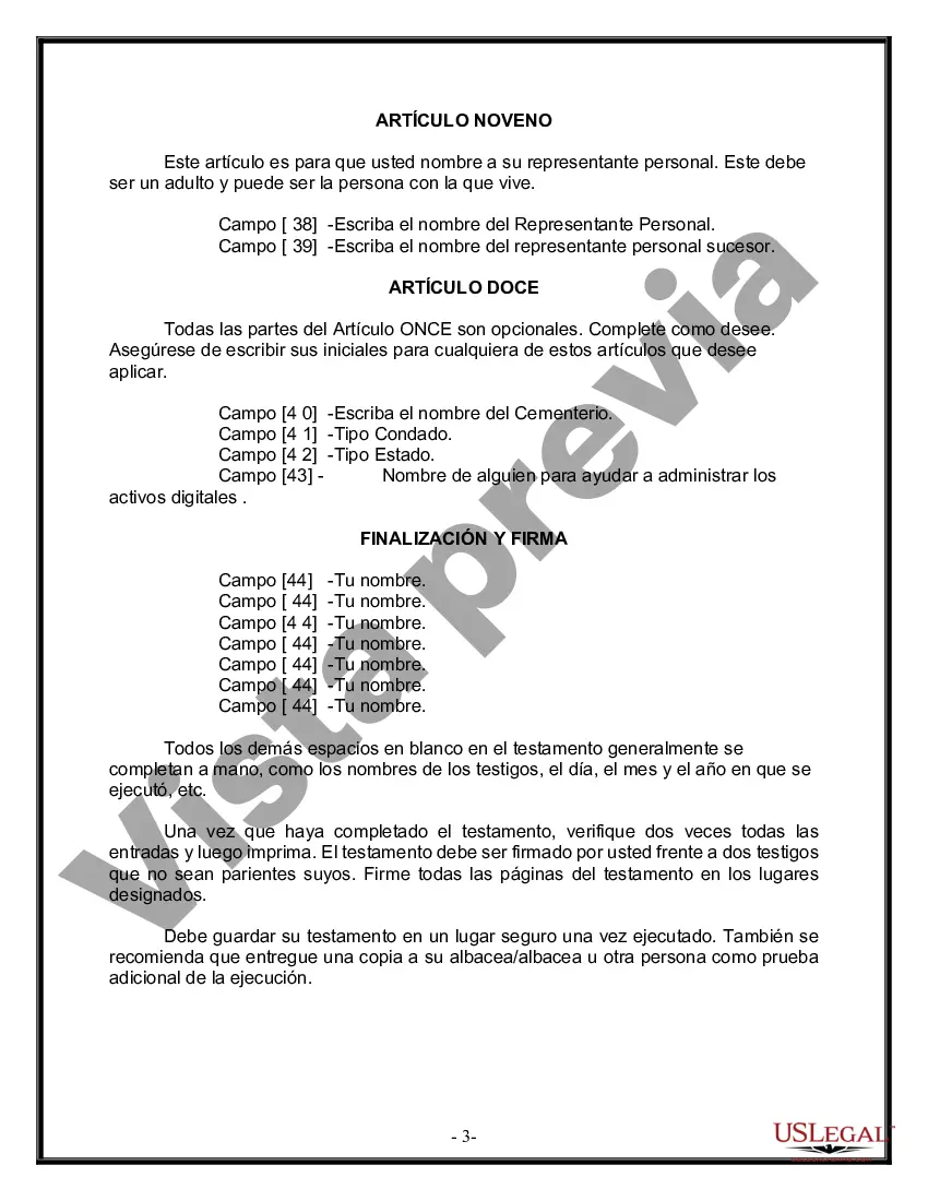 Preview Formulario de última voluntad y testamento legal para personas divorciadas que no se han vuelto a casar con hijos adultos y menores