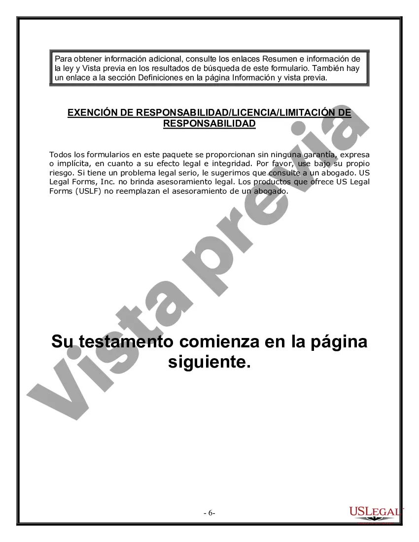 Preview Formulario de última voluntad y testamento legal para personas divorciadas que no se han vuelto a casar con hijos adultos y menores