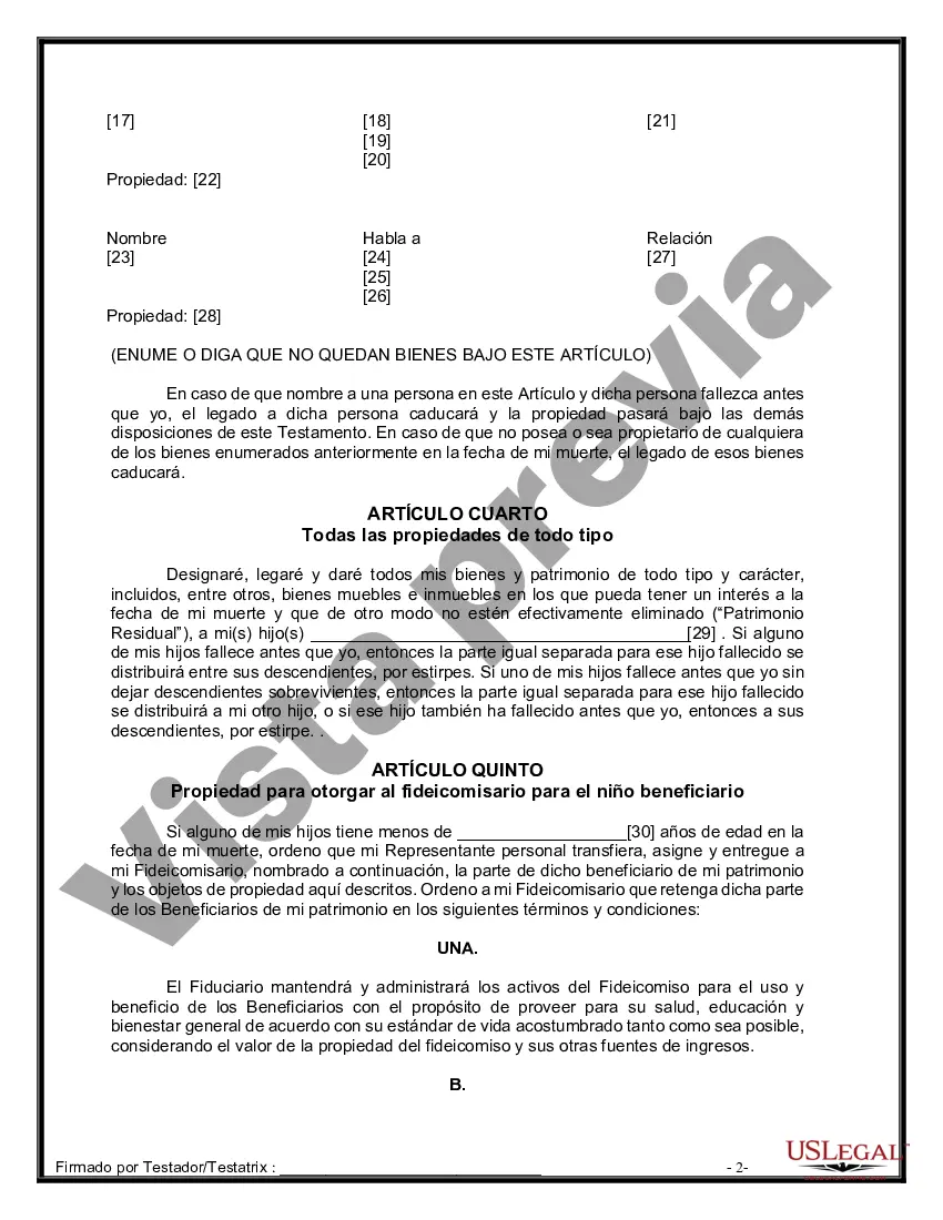 Preview Formulario de última voluntad y testamento legal para personas divorciadas que no se han vuelto a casar con hijos adultos y menores