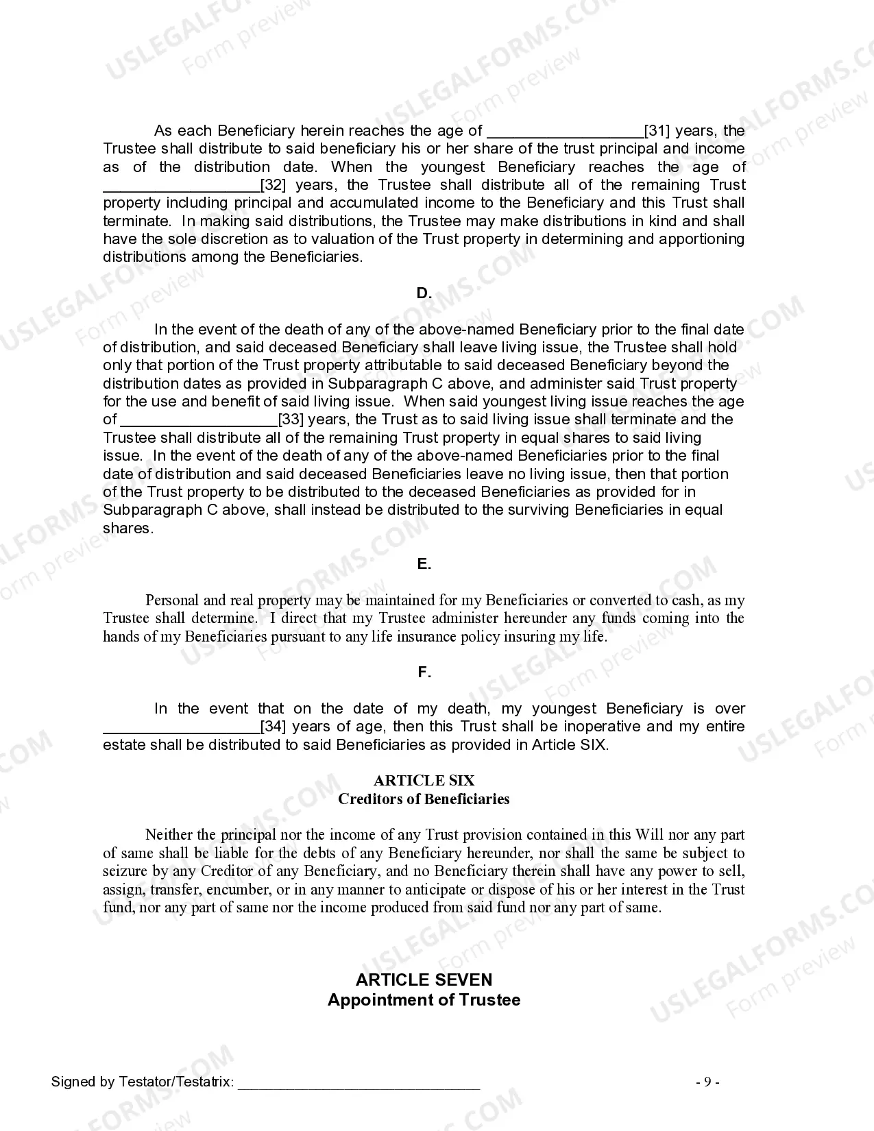 Preview Last Will and Testament for Divorced Person Not Remarried with Adult and Minor Children