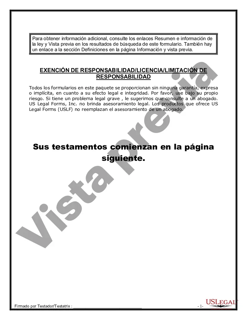 Preview Paquete de Voluntades Mutuas con Últimas Voluntades y Testamentos para Pareja Casada con Hijos Menores