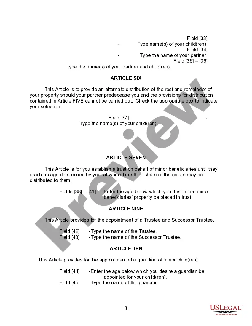 Preview Last Will and Testament for Domestic Partner with Adult and Minor Children from Prior Marriage