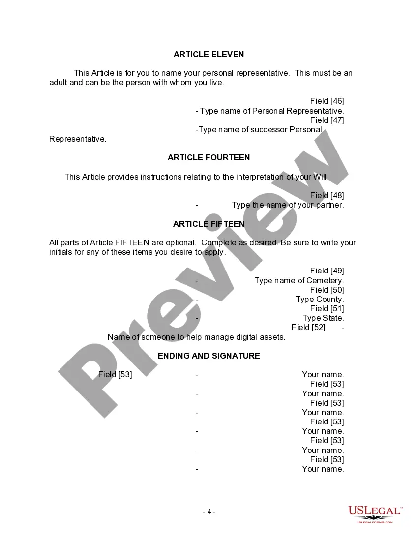 Preview Last Will and Testament for Domestic Partner with Adult and Minor Children from Prior Marriage