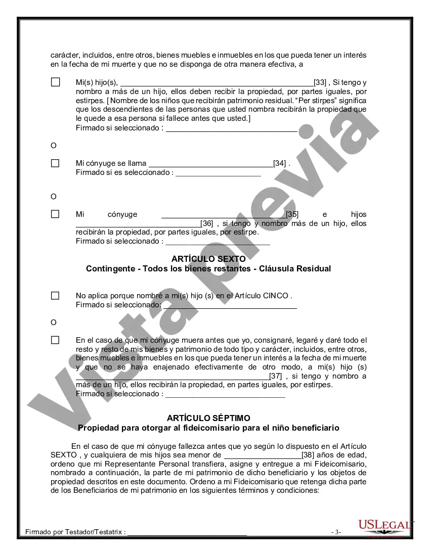 Preview Formulario Legal de Última Voluntad y Testamento para Persona Casada con Hijos Adultos y Menores de Matrimonio Anterior