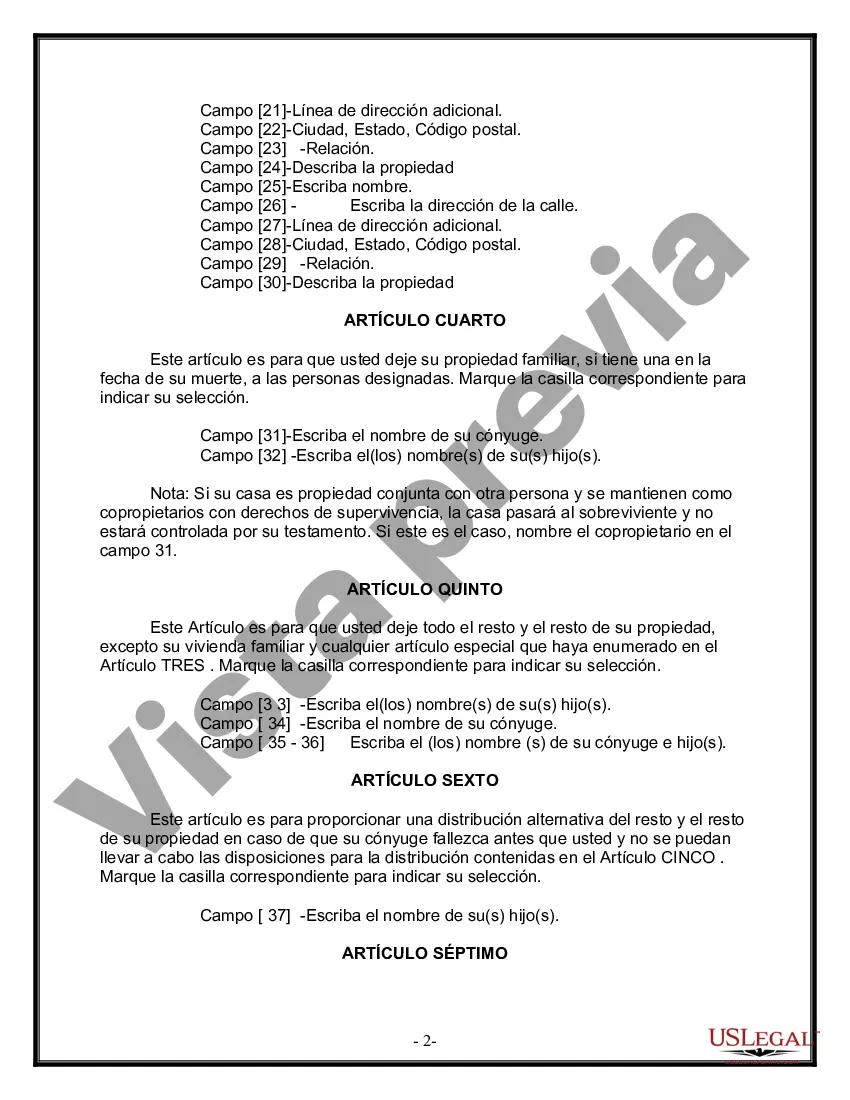 Preview Formulario Legal de Última Voluntad y Testamento para Persona Casada con Hijos Adultos y Menores de Matrimonio Anterior
