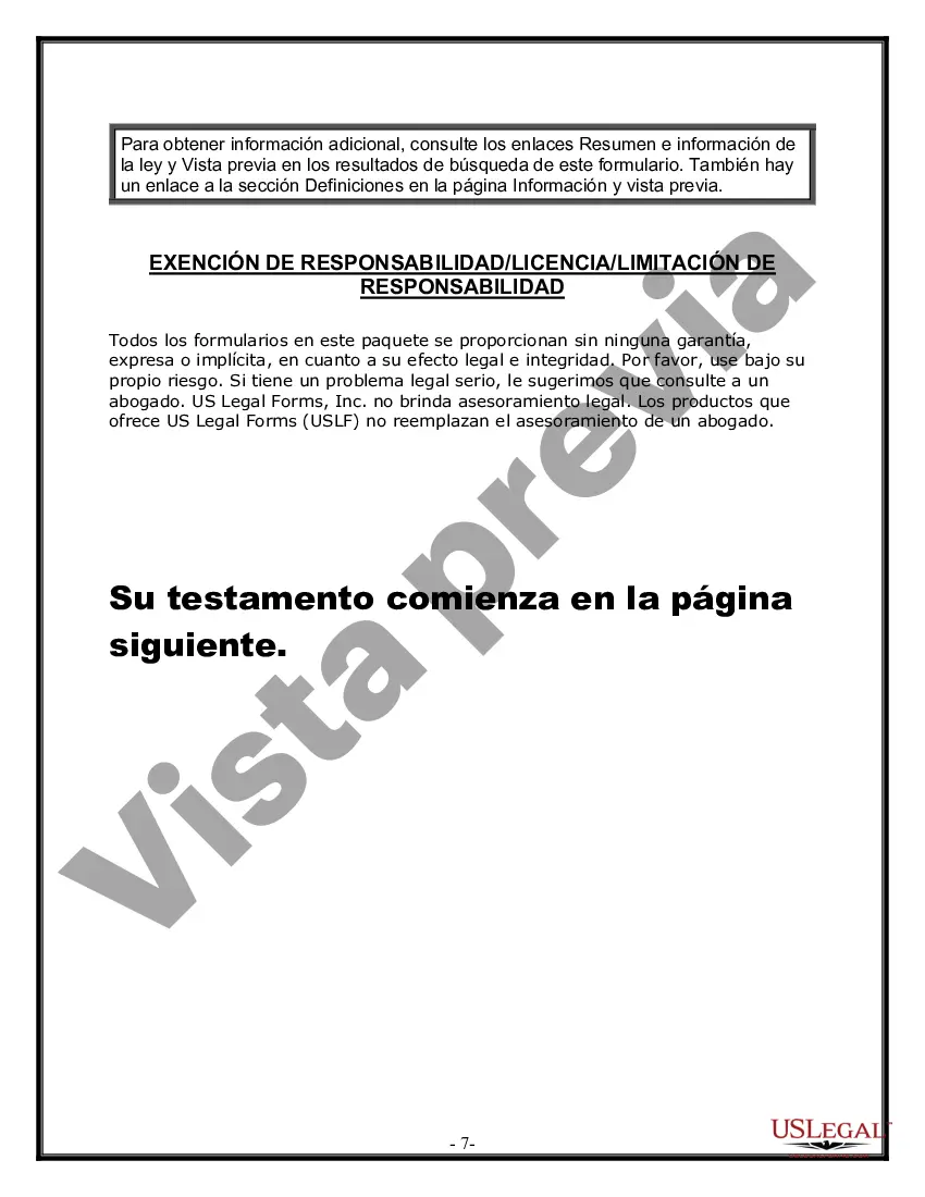 Preview Formulario Legal de Última Voluntad y Testamento para Persona Casada con Hijos Adultos y Menores de Matrimonio Anterior