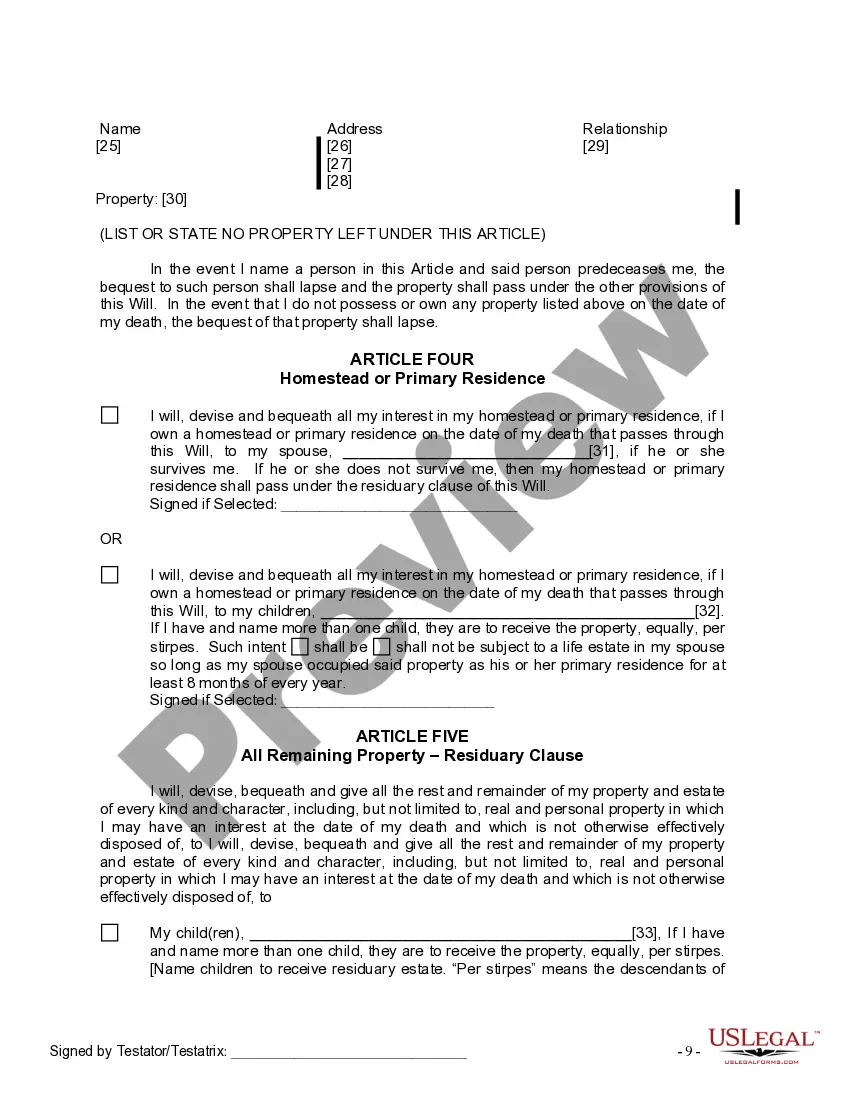Preview Last Will and Testament for Married Person with Adult and Minor Children from Prior Marriage