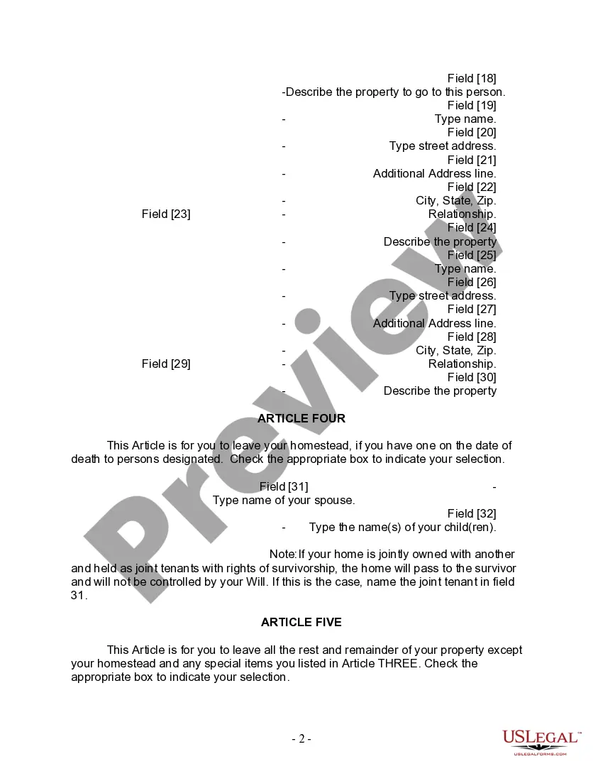 Preview Last Will and Testament for Married Person with Adult and Minor Children from Prior Marriage