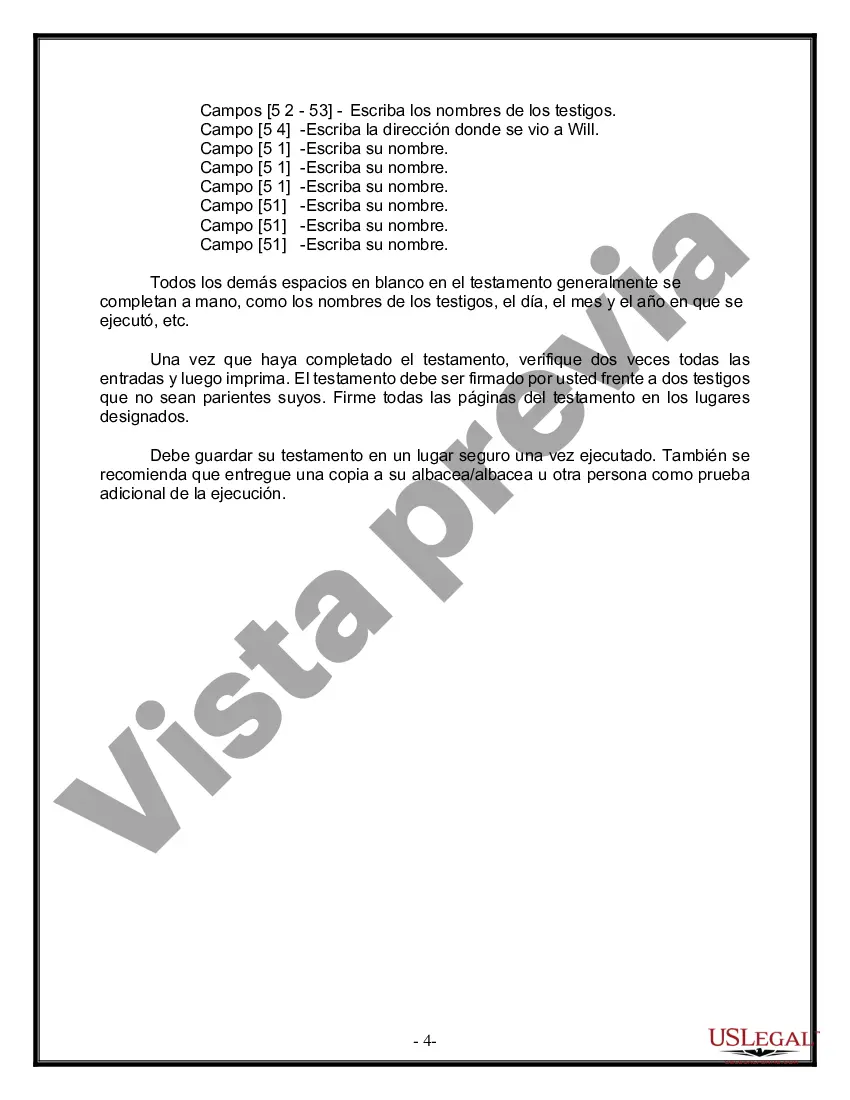 Preview Formulario de última voluntad y testamento legal para pareja de hecho con hijos adultos y menores