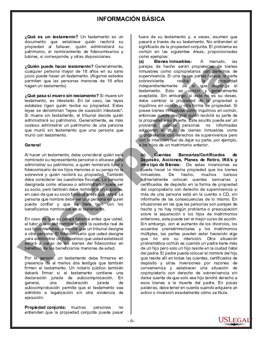 Preview Formulario de última voluntad y testamento legal para pareja de hecho con hijos adultos y menores