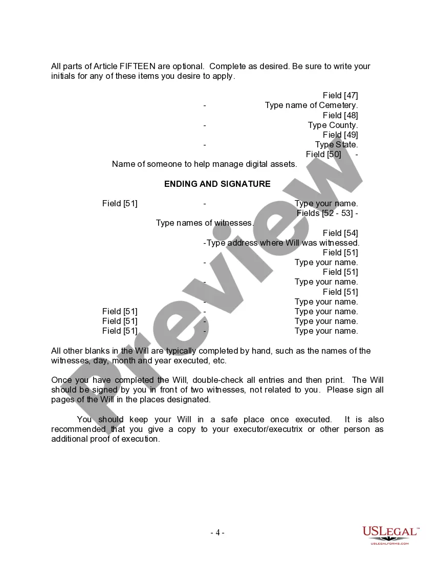Preview Last Will and Testament for Domestic Partner with Adult and Minor Children