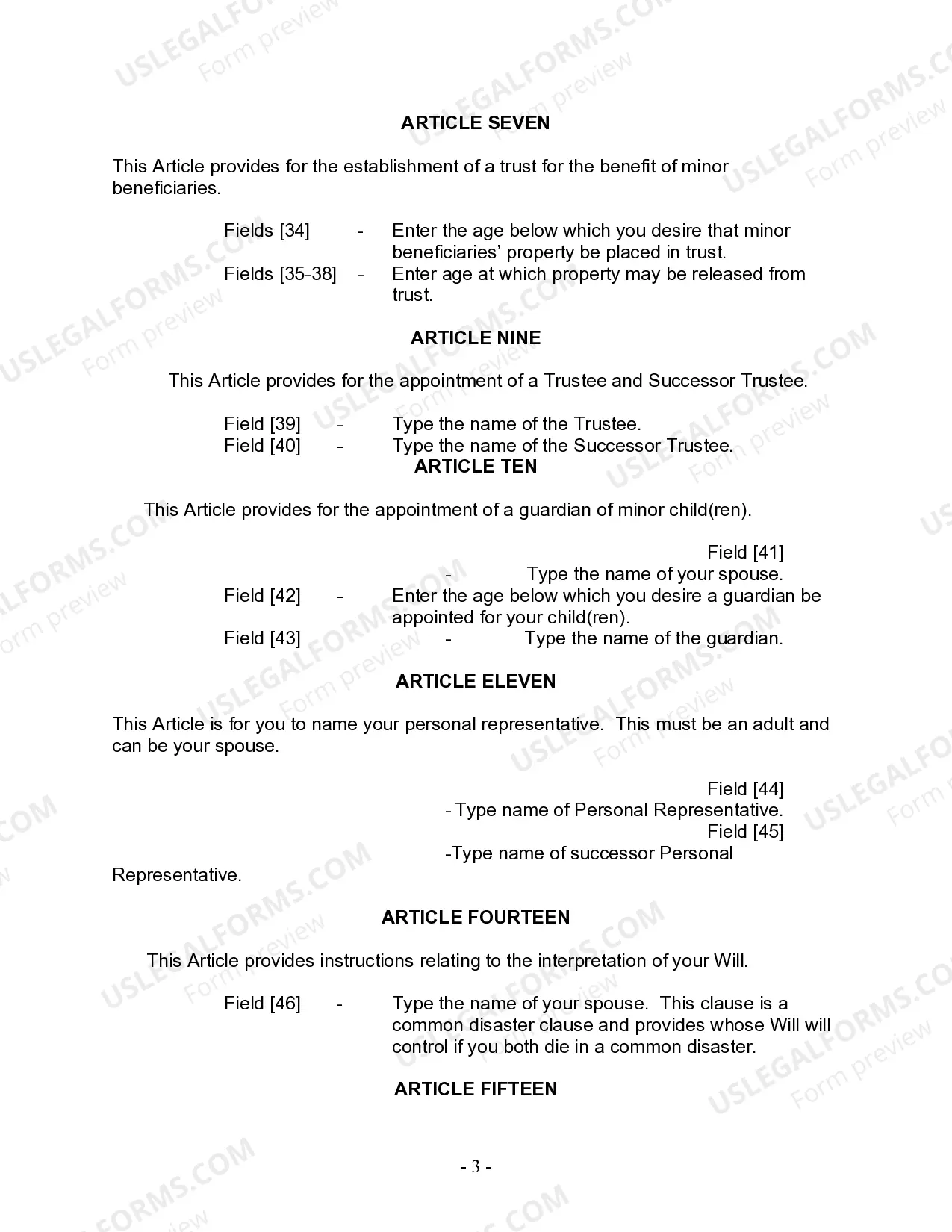 Preview Last Will and Testament for Married Person with Adult and Minor Children