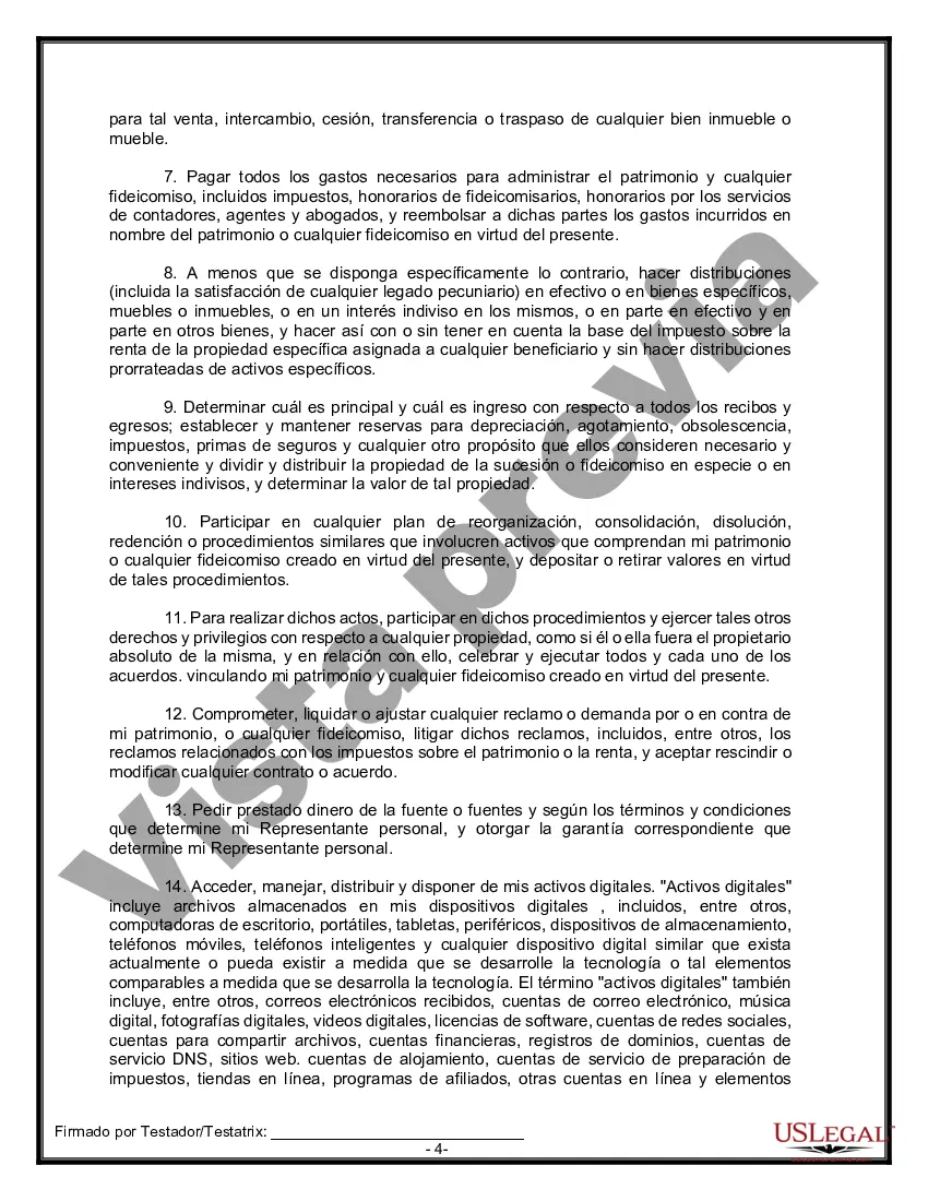 Preview Formulario de testamento y última voluntad legal para viuda o viudo con hijos adultos