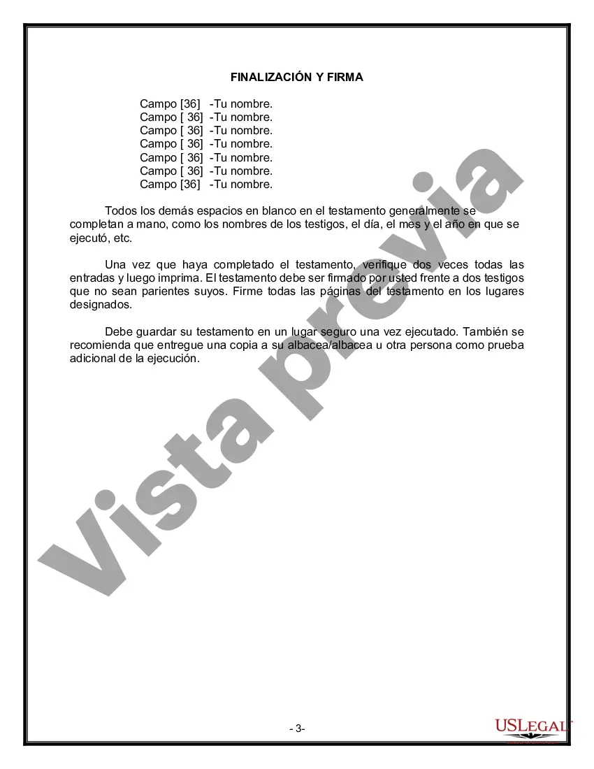 Preview Formulario de testamento y última voluntad legal para viuda o viudo con hijos adultos