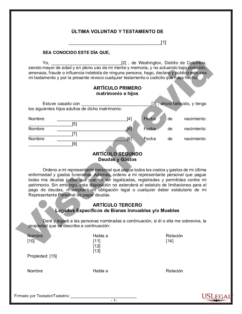 Preview Formulario de testamento y última voluntad legal para viuda o viudo con hijos adultos