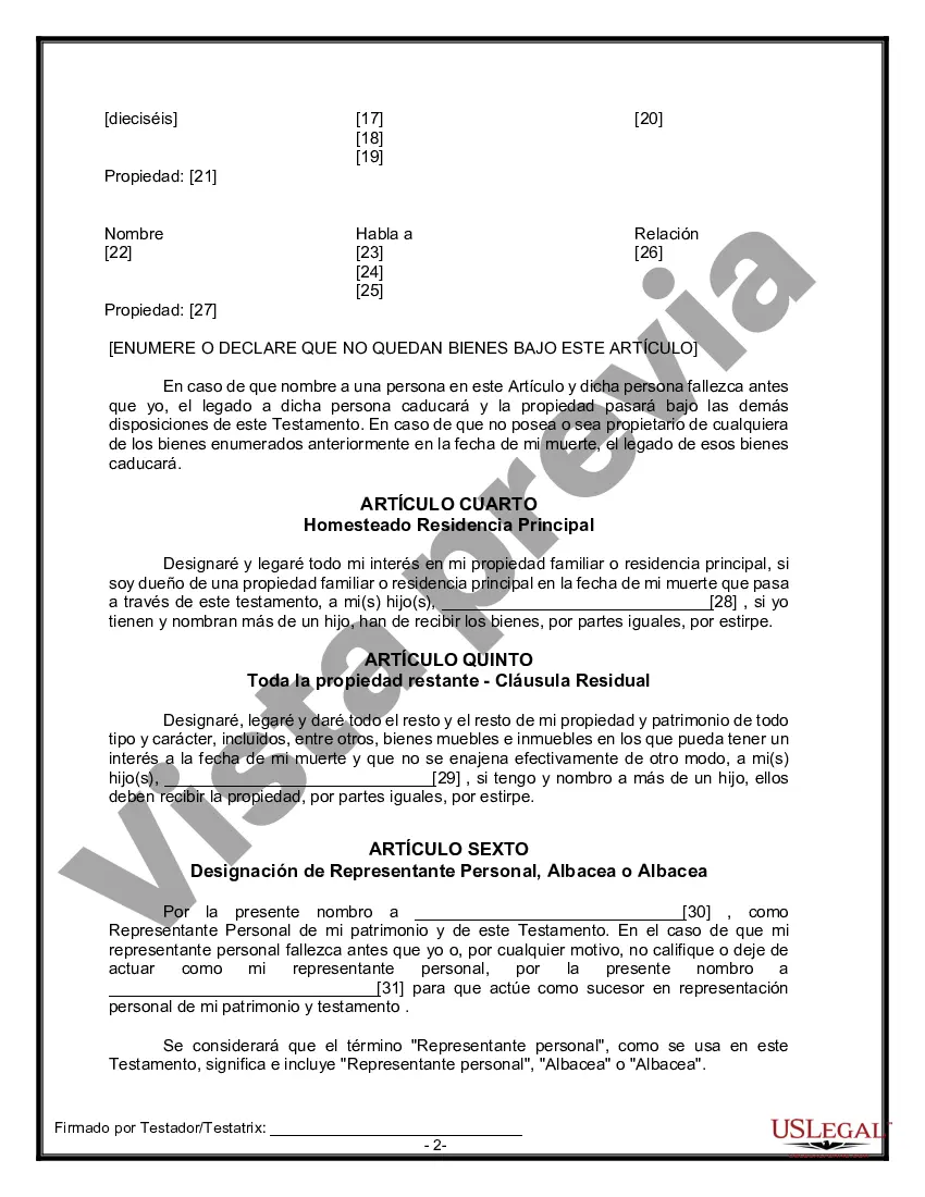 Preview Formulario de testamento y última voluntad legal para viuda o viudo con hijos adultos