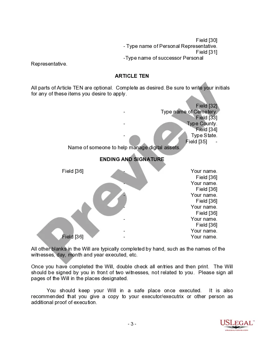 Preview Last Will and Testament for a Widow or Widower with Adult Children