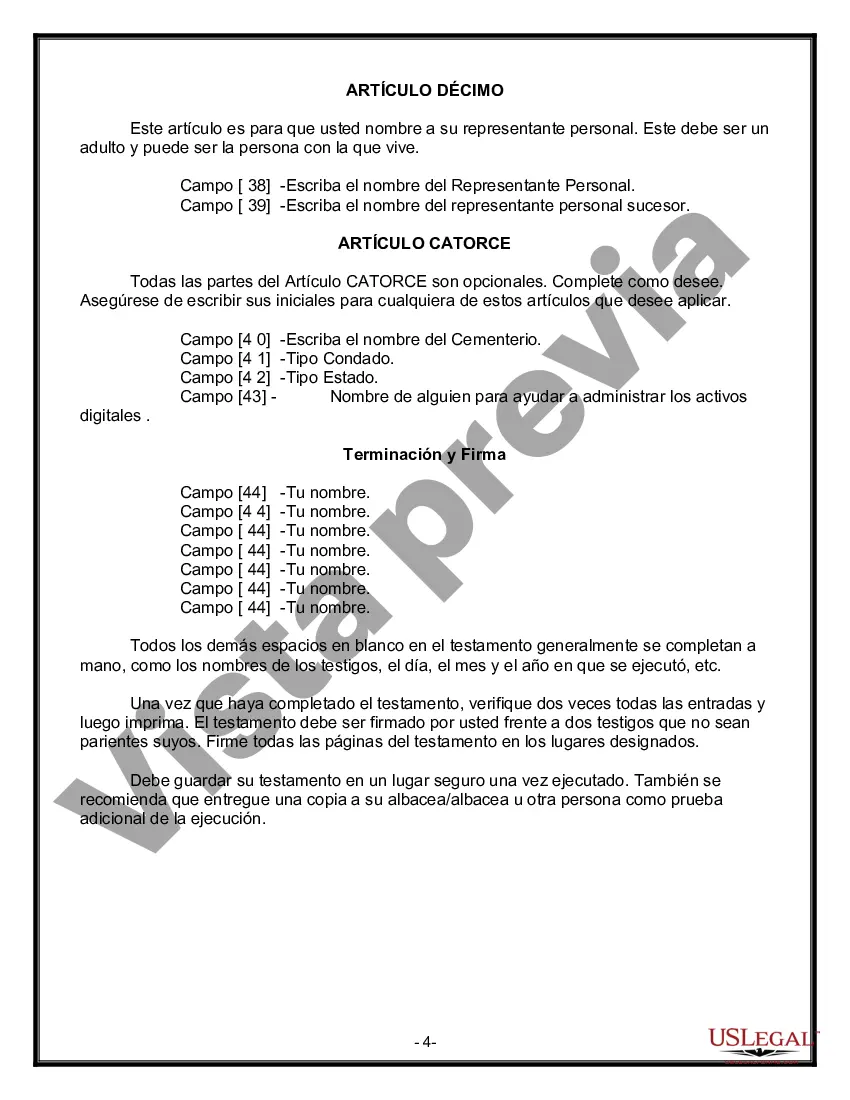 Preview Formulario Legal de Última Voluntad y Testamento para Viuda o Viudo con Hijos Menores